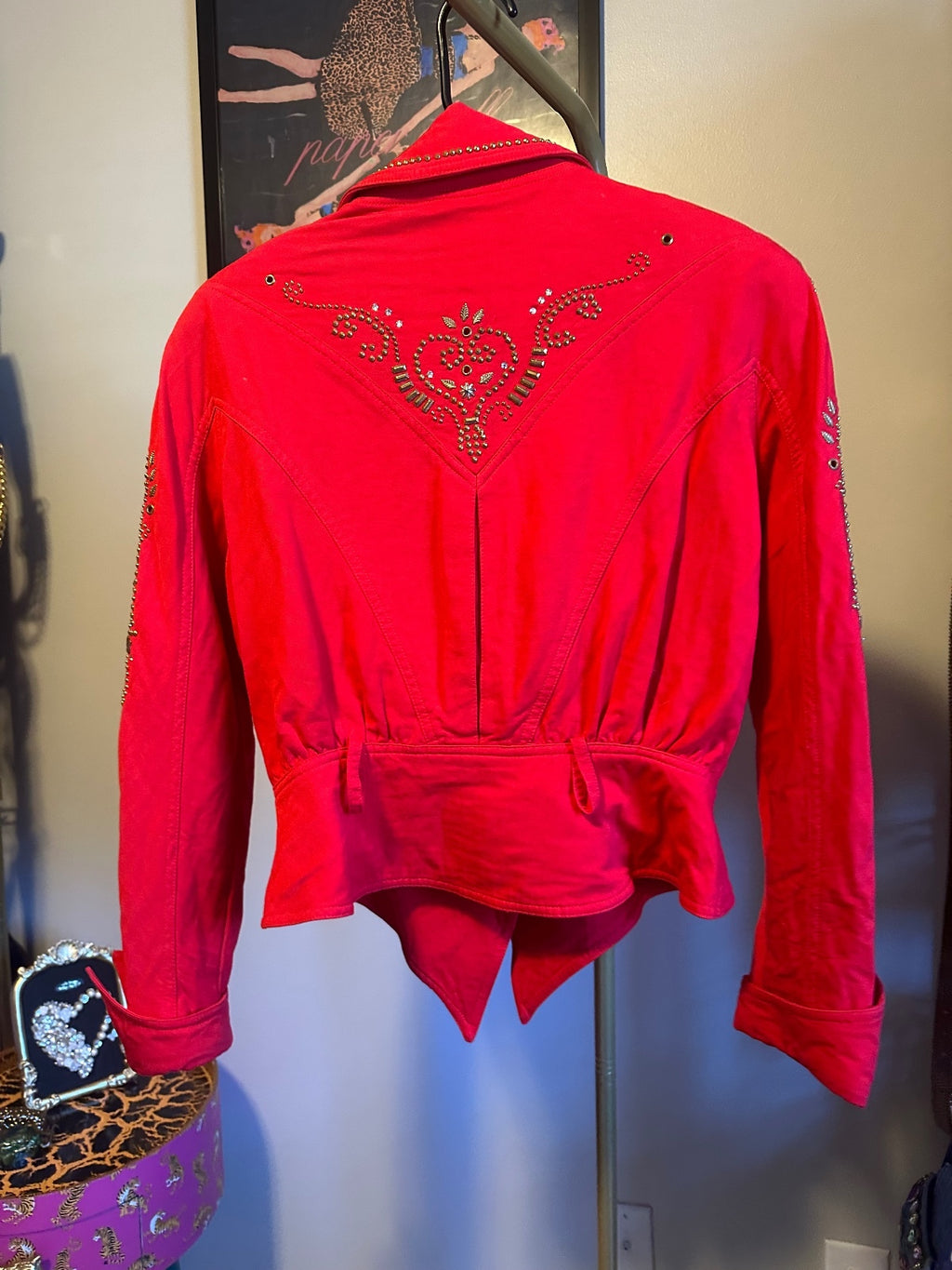Vintage IIF Red Rhinestone Embellished Skirt Suit
