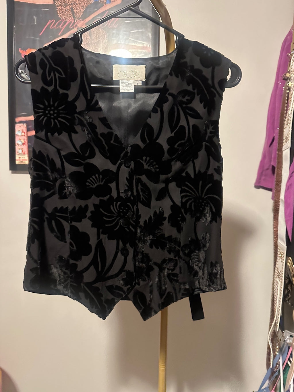 Vintage Cache Black Velvet Floral Vest