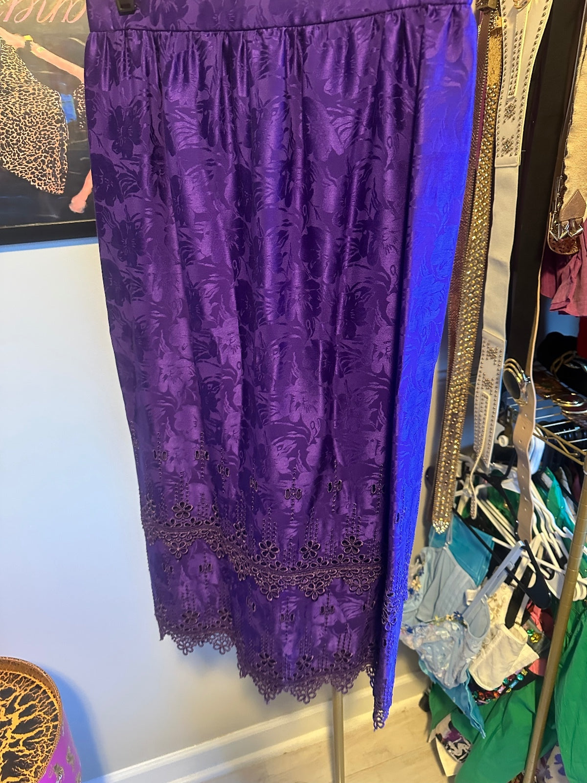 Purple Silk Floral Top & Skirt Set