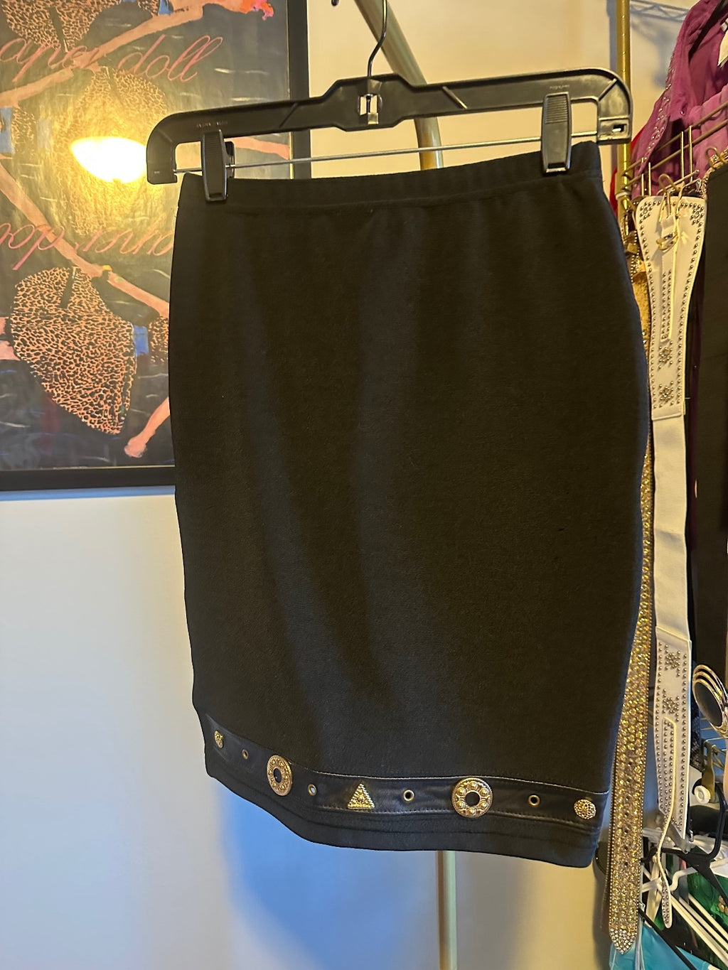 Vintage Cache Black Gold Hardware Pencil Skirt