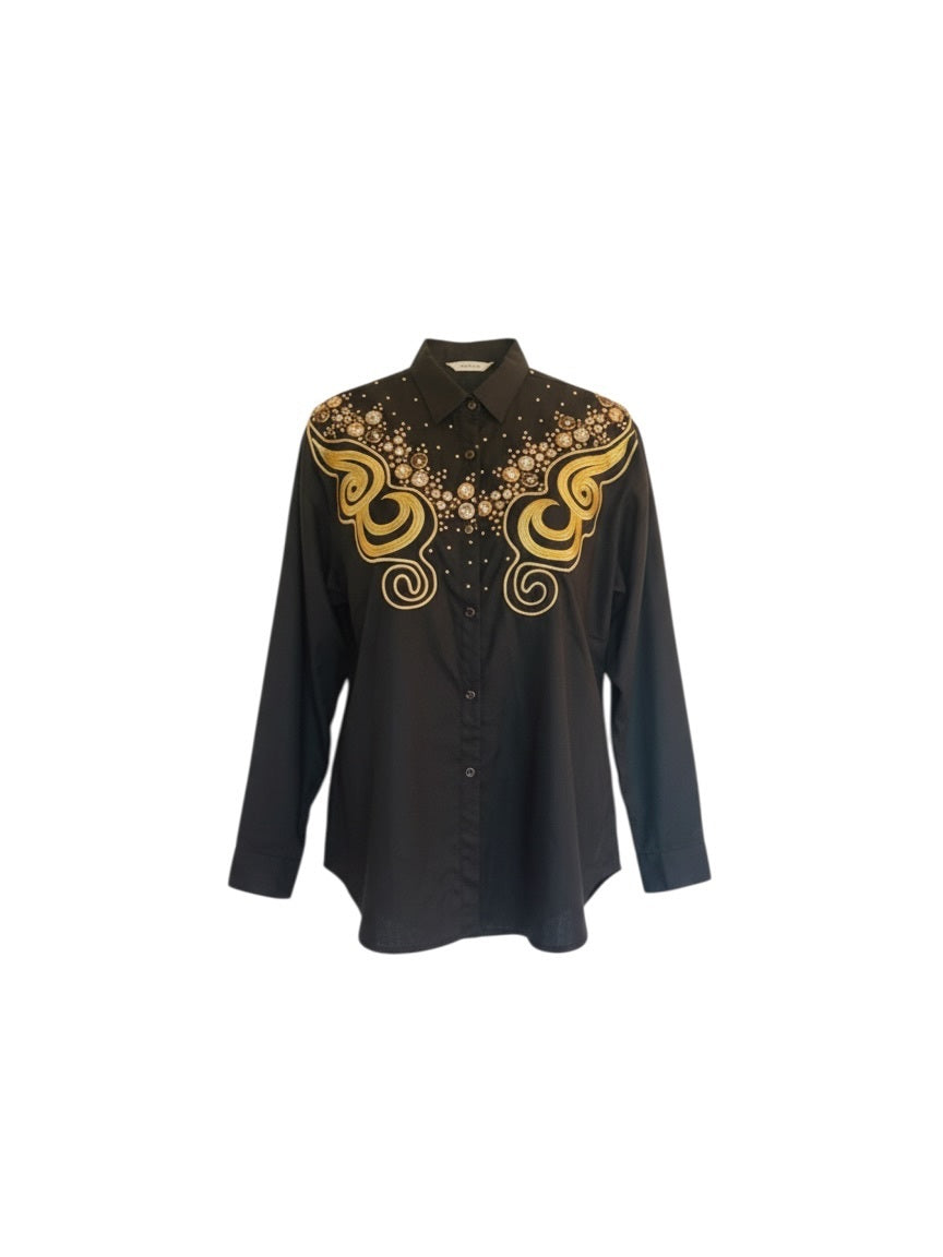 Vintage G.A.R. Black & Gold Embellished Western Shirt
