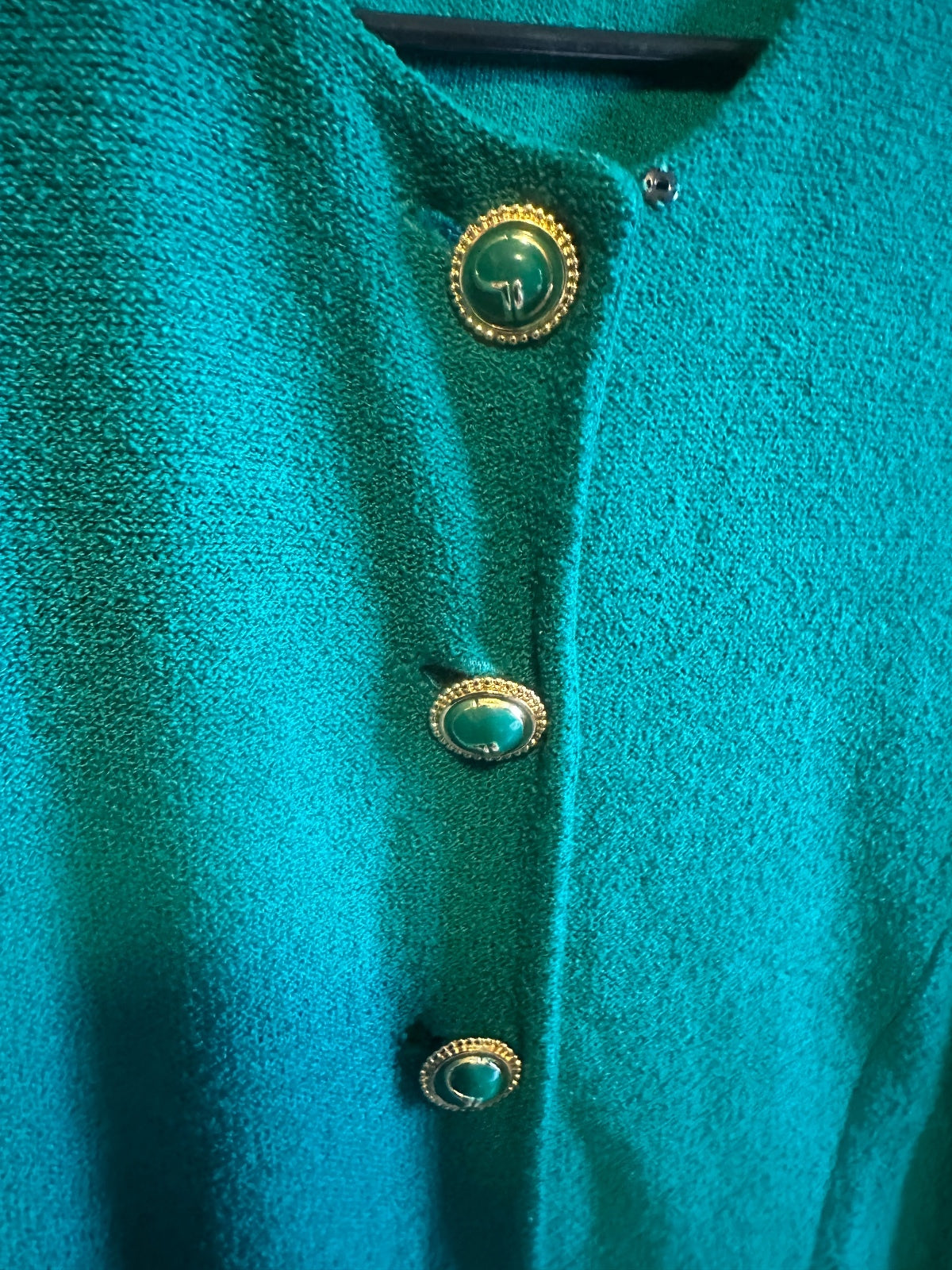 Vintage St. John Emerald Green Gold Button Knit Jacket
