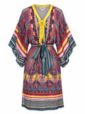 Cache Silk Multicolor Paisley Kaftan Dress