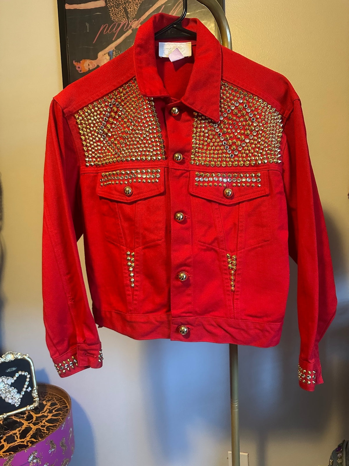 Cache Red Studded Denim Jacket