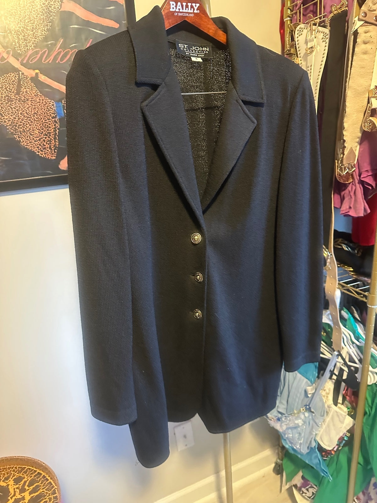St. John Black 3-Piece Skirt Suit – Blazer, Top & Pencil Skirt
