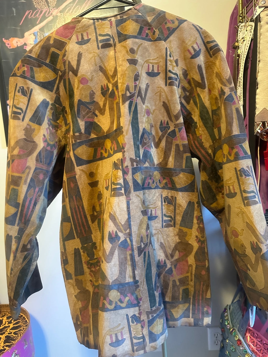 Vintage SIENA Genuine Leather Abstract Print Blazer – Brown & Burgundy