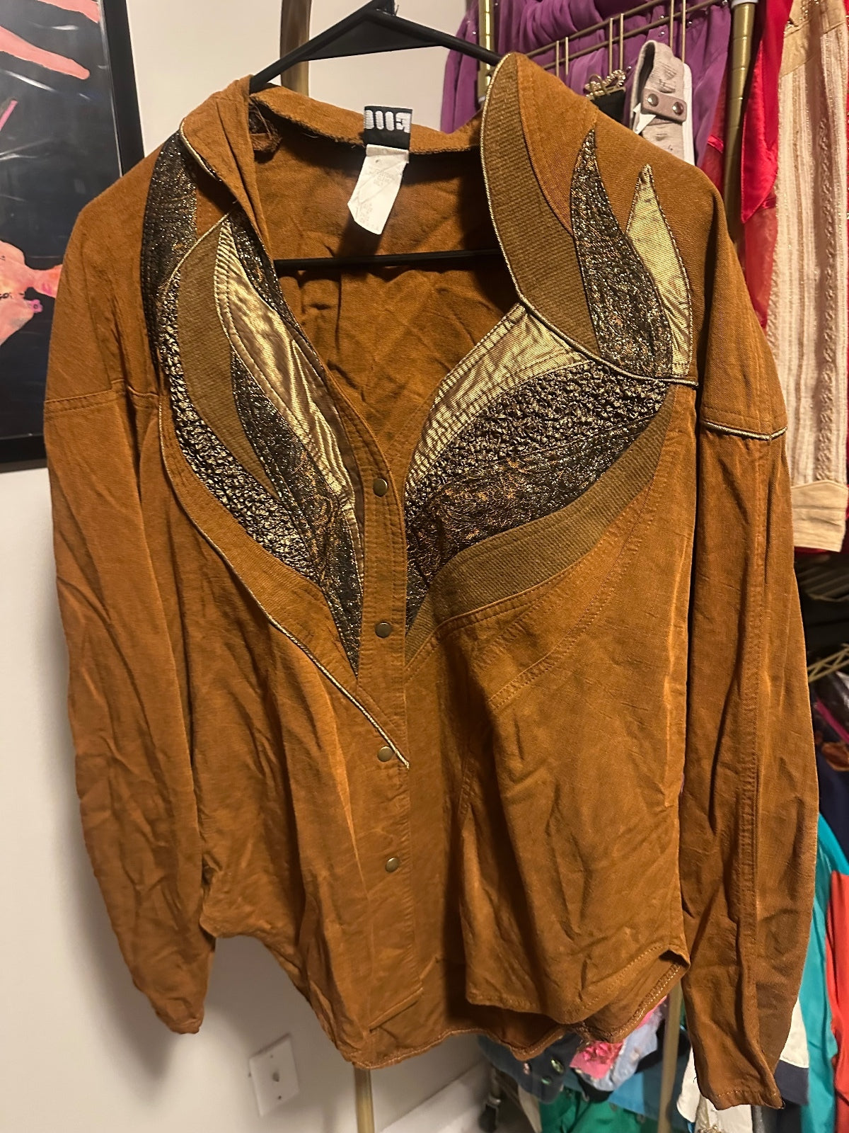 Vintage IIF Bronze & Gold Embellished Button-Front Top