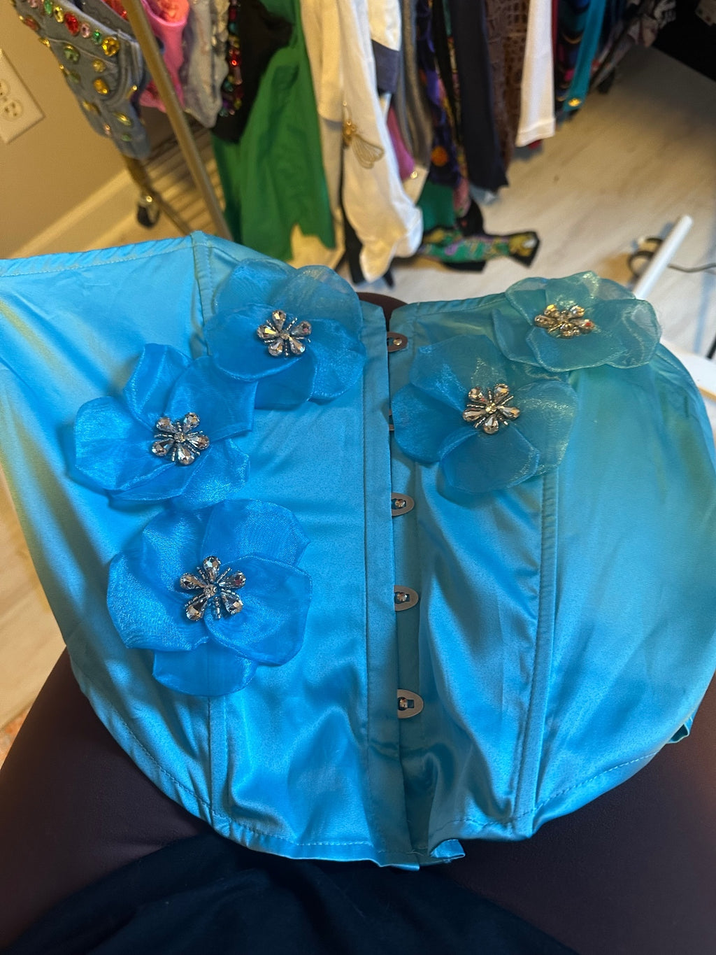 Turquoise Floral Appliqué Corset Bustier