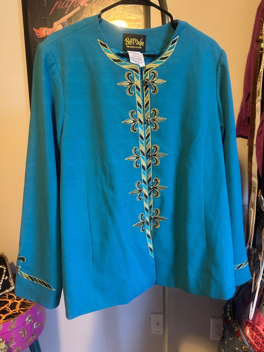 Bob mackie Teal & Gold Embroidered Statement Jacket