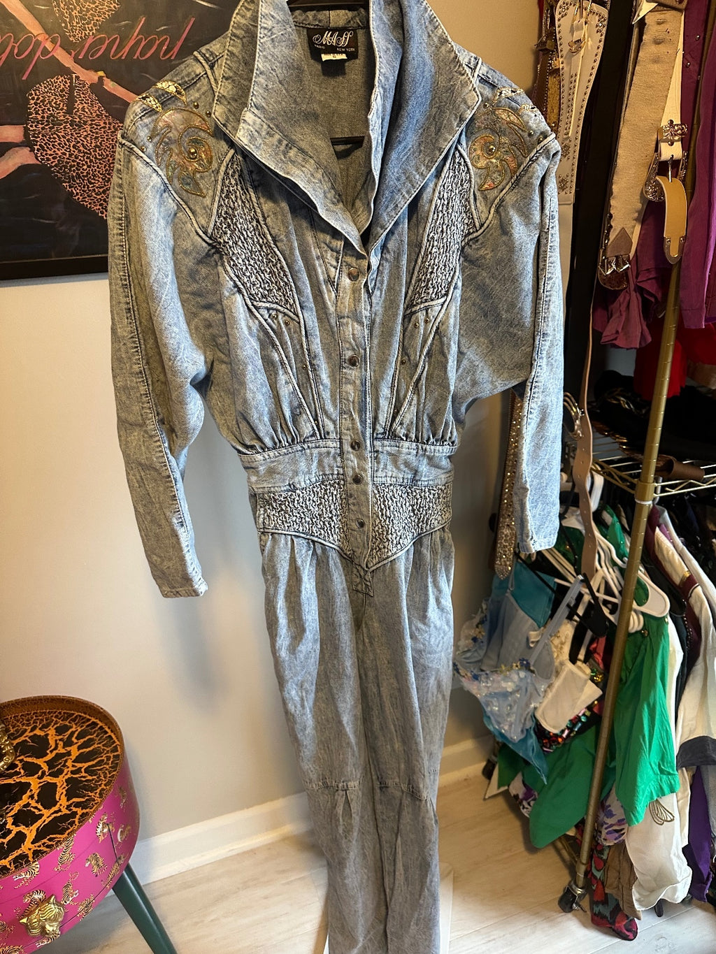 Vintage Denim Western Embroidered Jumpsuit