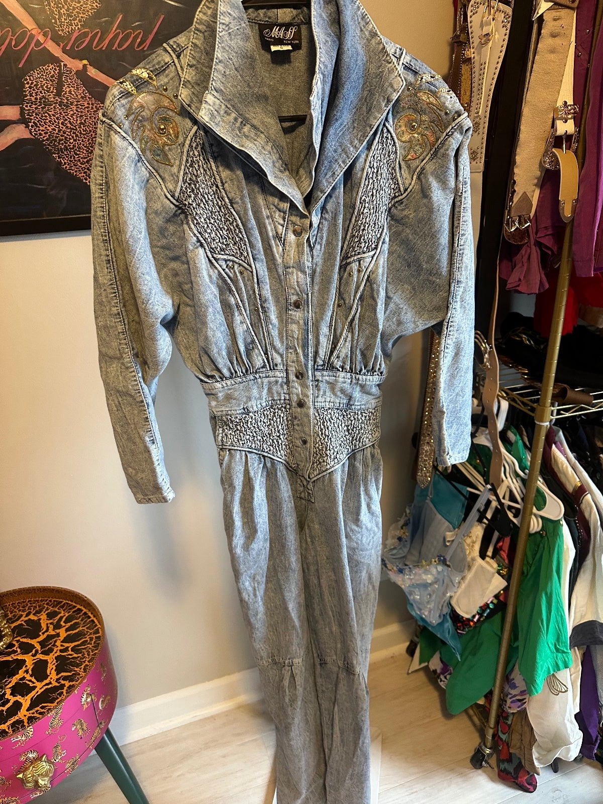 Vintage Denim Western Embroidered Jumpsuit