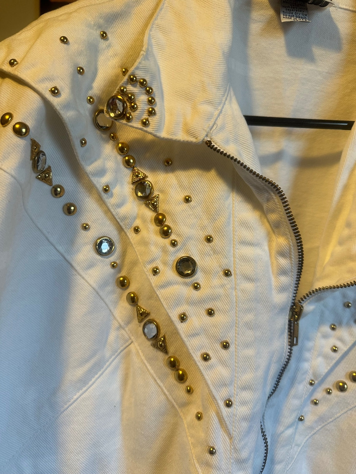 Vintage Pado White Pearl & Gold Embellished Bomber Jacket