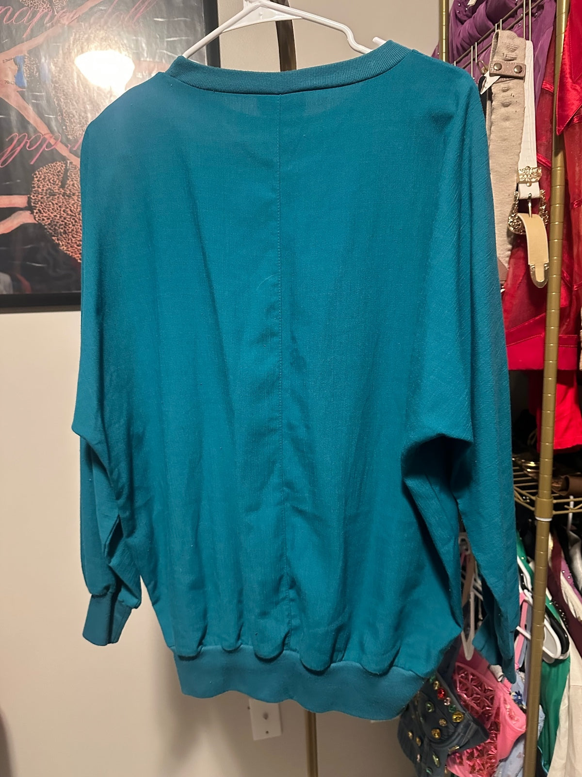 Adolfo Vintage Teal & Gold Geometric Embellished Sweatshirt