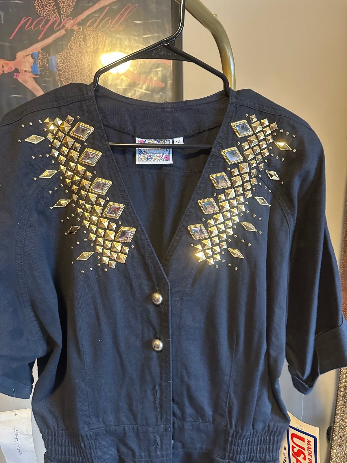 Black Gold-Embellished Romper