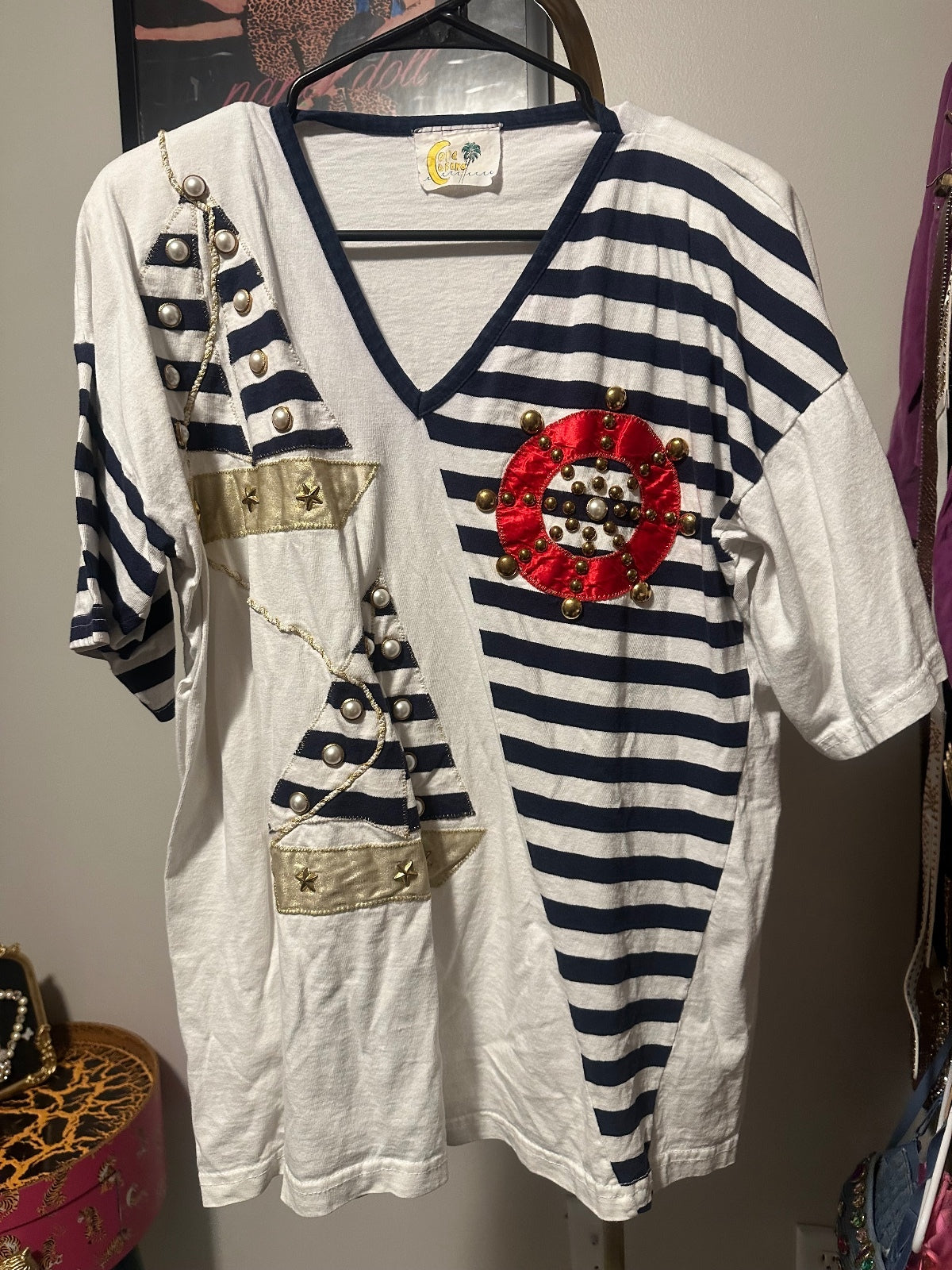 Vintage Nautical Sailboat & Lifesaver Embellished Top
