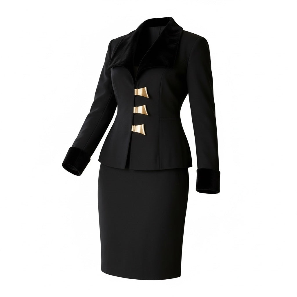 Cache Velvet Trim Power Suit