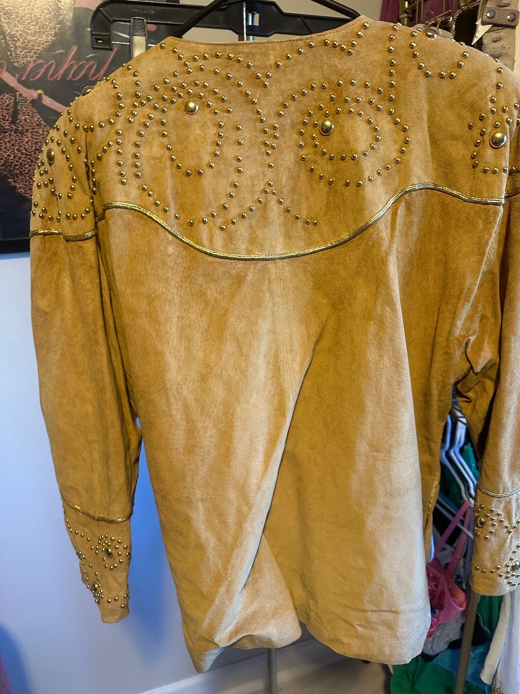Vintage Cache Tan Suede Gold-Embellished Jacket & Skirt Set