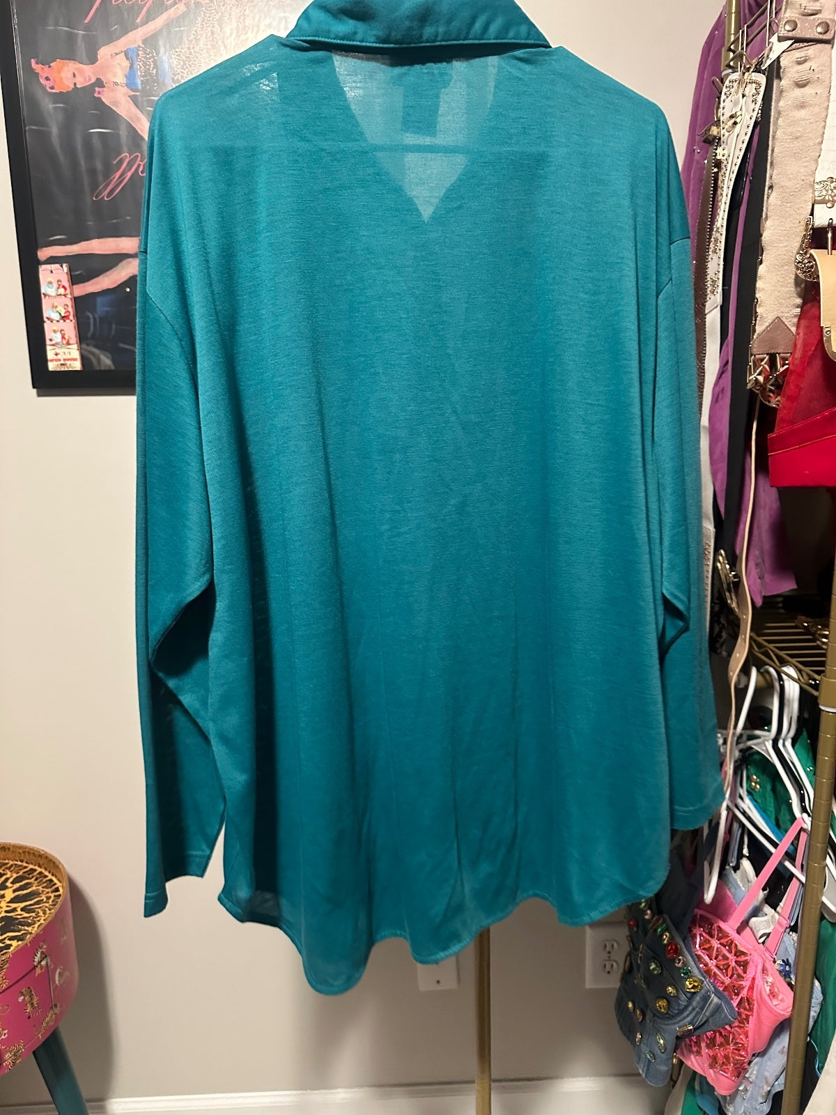 Vintage Teal Embellished Button-Front Tunic Shirt