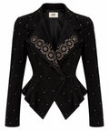 Vintage Karen Okada Black Leather Embellished Peplum Jacket