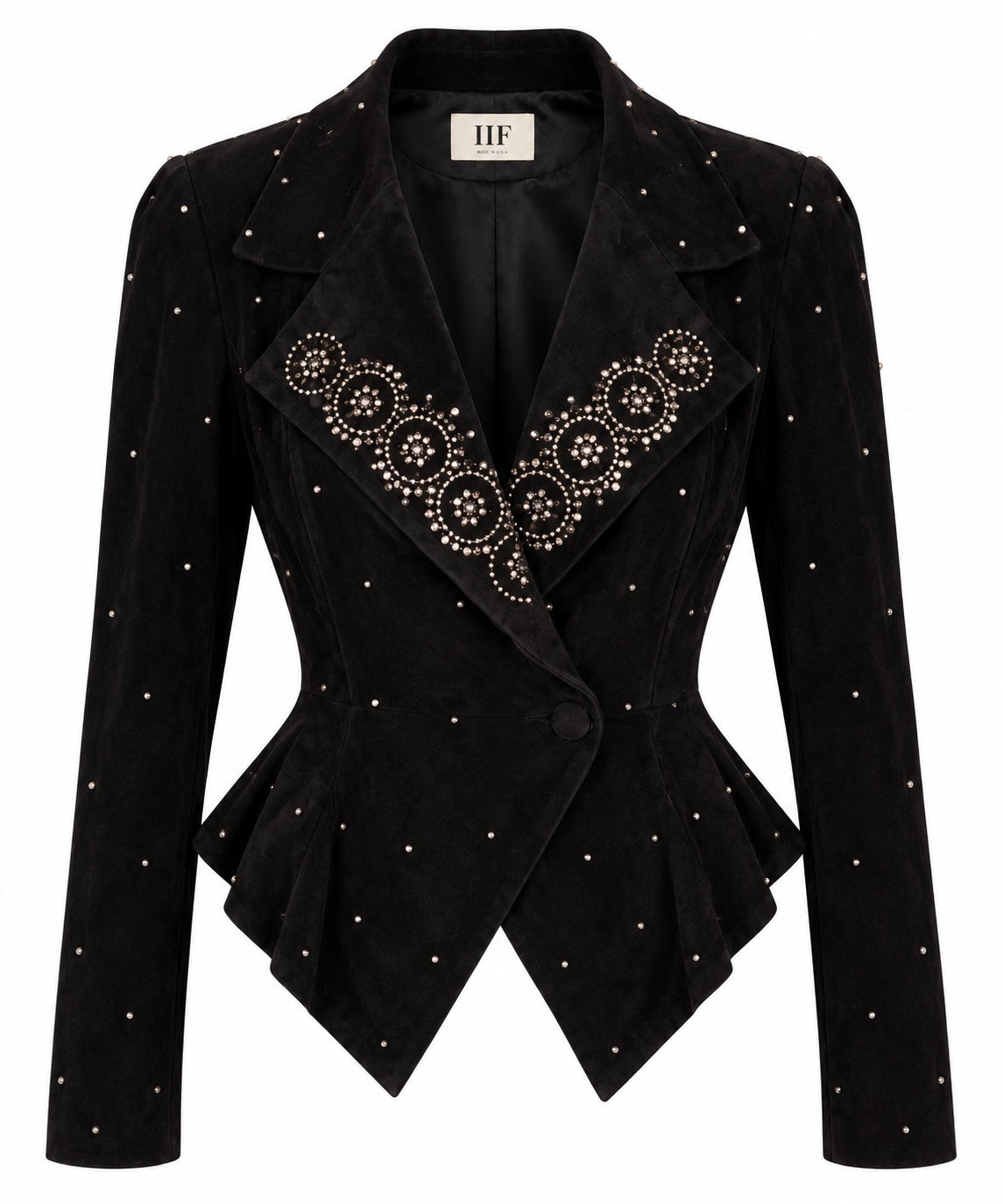 Vintage Karen Okada Black Leather Embellished Peplum Jacket