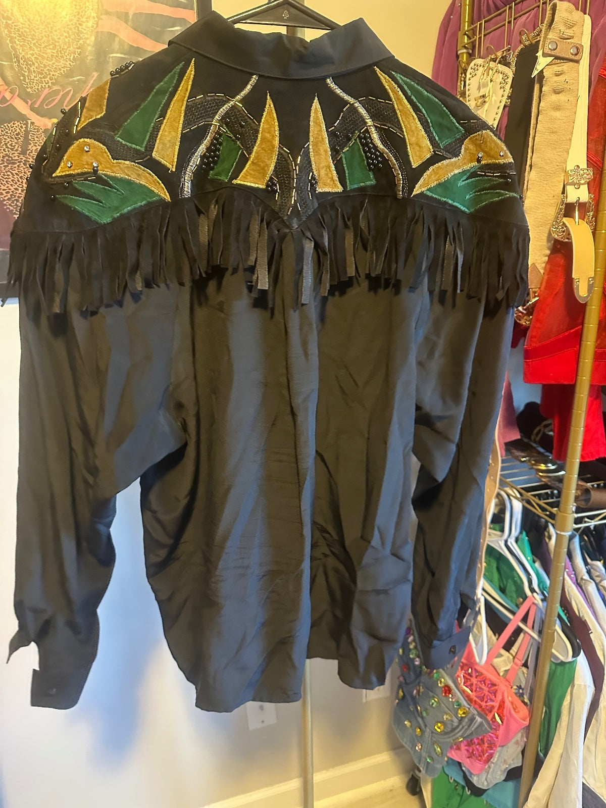 Vintage Cedars Silk & Leather Fringe Blouse