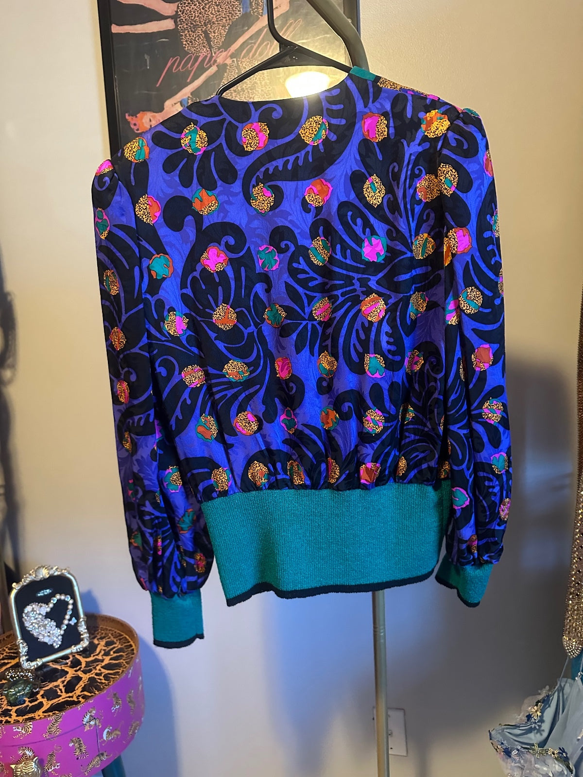 Vintage Multicolor Silk Floral Wrap-Style Top