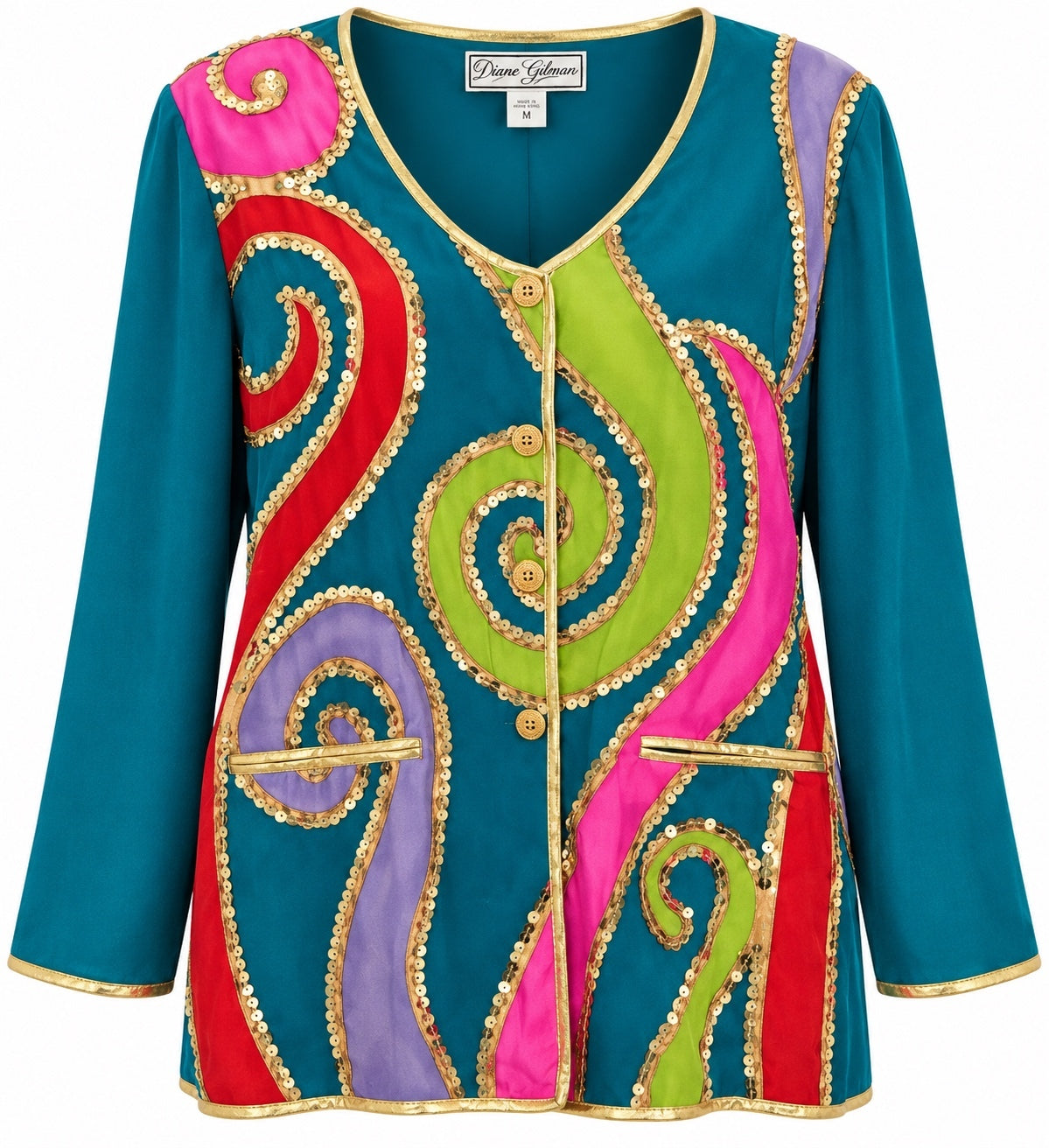 Vintage Diane Gilman Silk Colorful Sequin Embellished Jacket