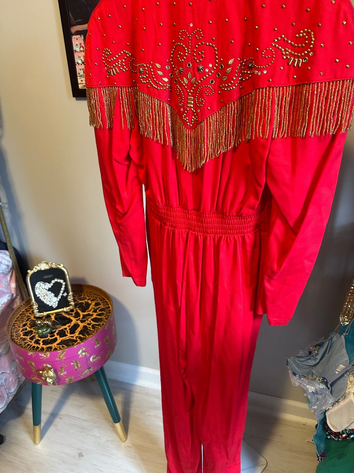 Vintage IIF Red Western Fringe Jumpsuit
