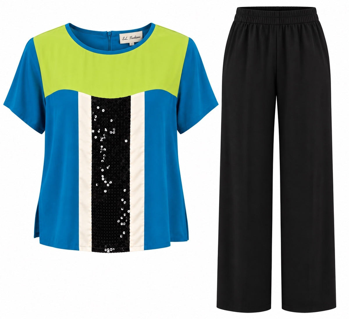 Vintage Diane Gilman Silk Colorblock Top & Pants Set
