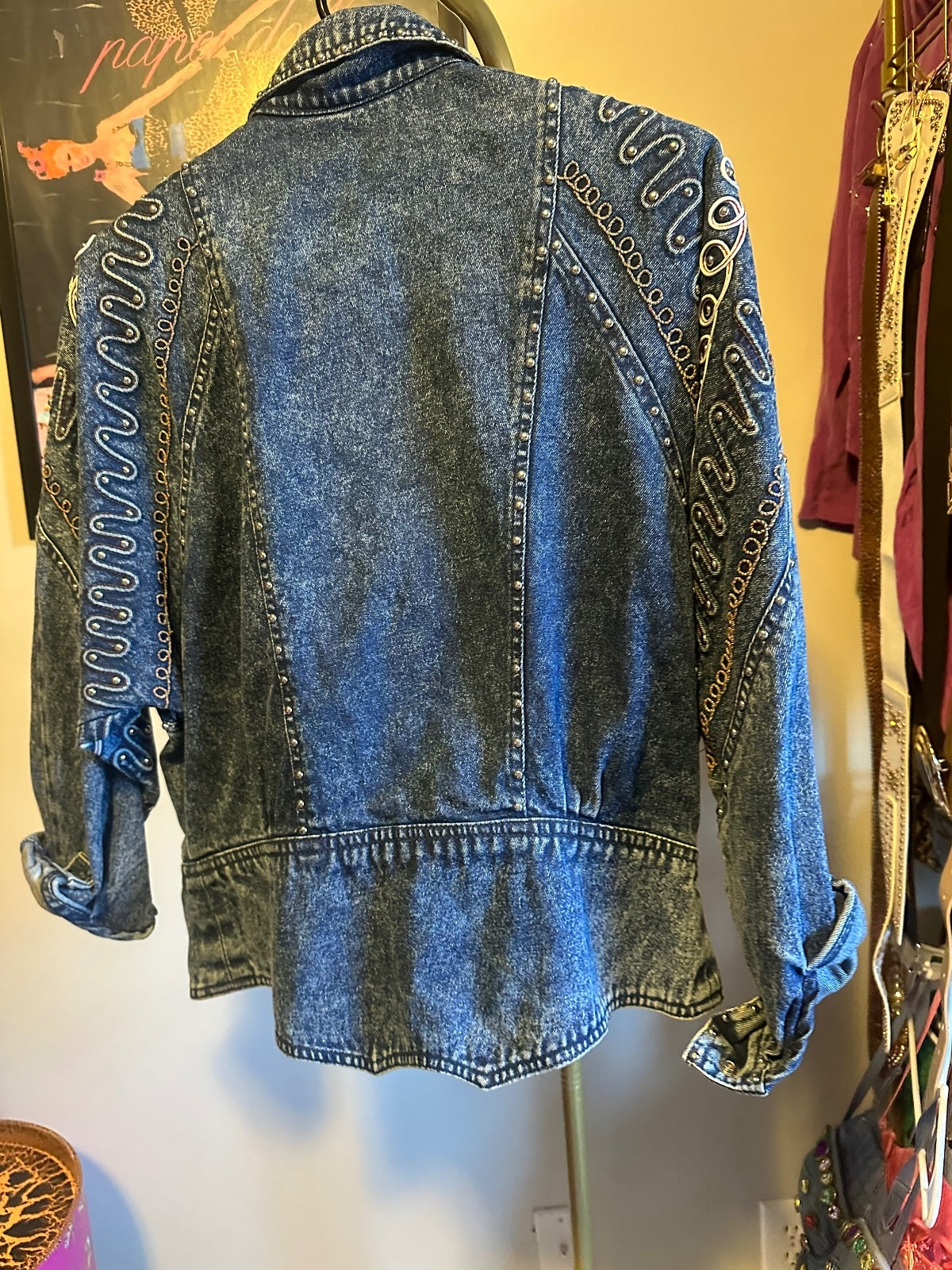 Vintage Cache Embellished Denim Moto Jacket