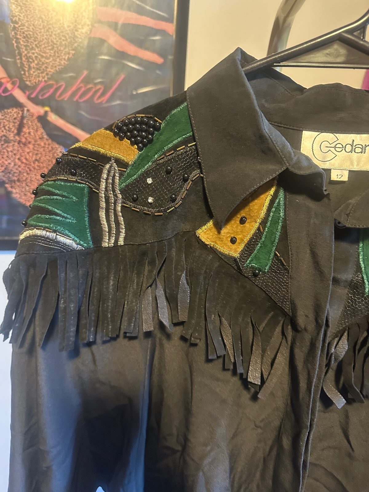 Vintage Cedars Silk & Leather Fringe Blouse