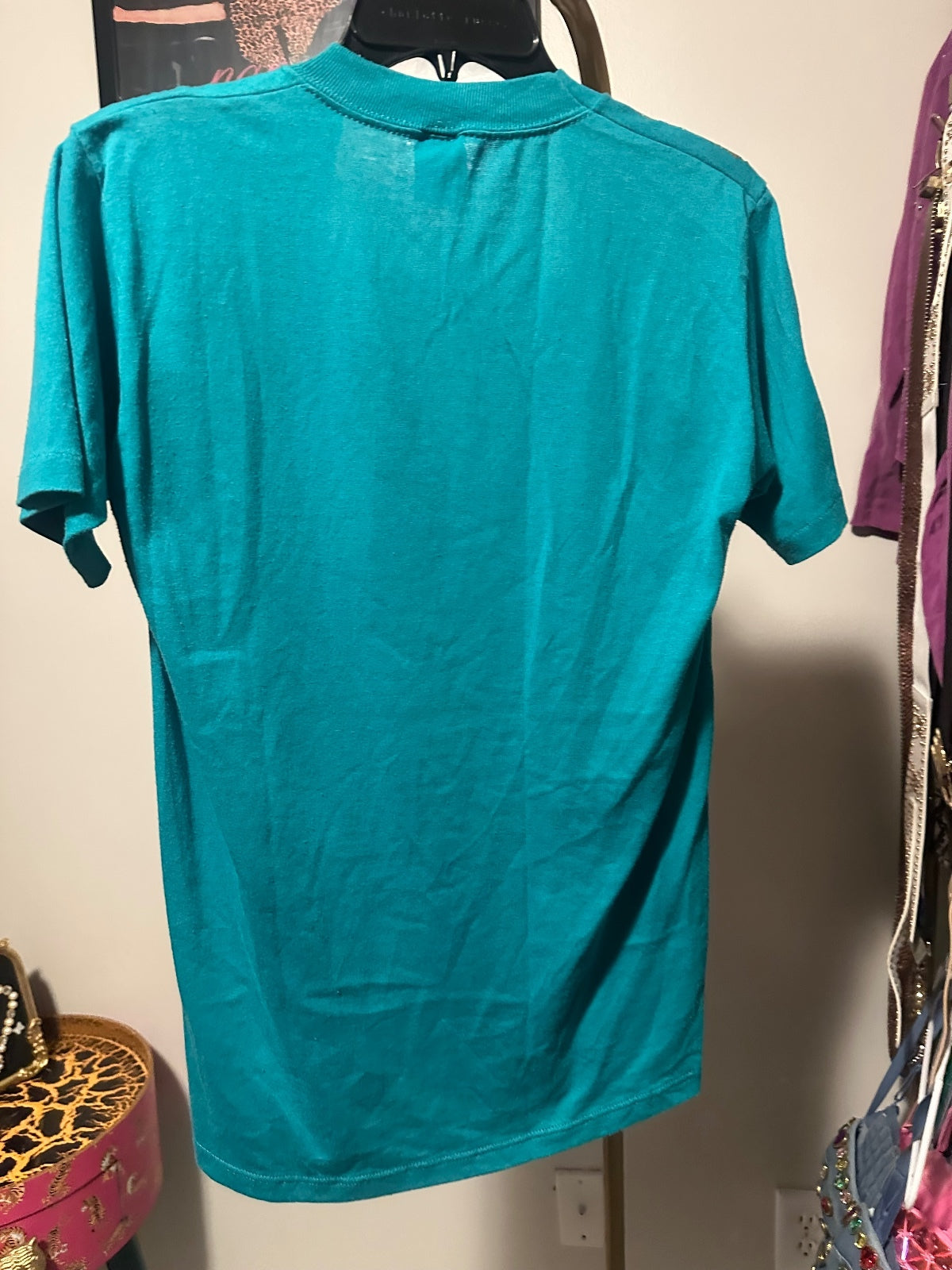 Vintage Teal Tropical Embroidered Puffy Paint T-Shirt