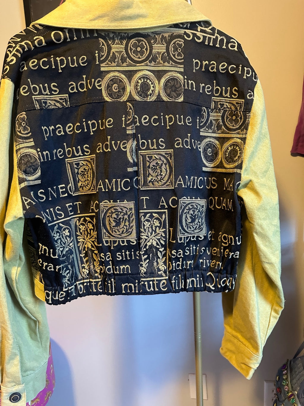 Vintage Cache Tan & Black Renaissance Print Cropped Jacket