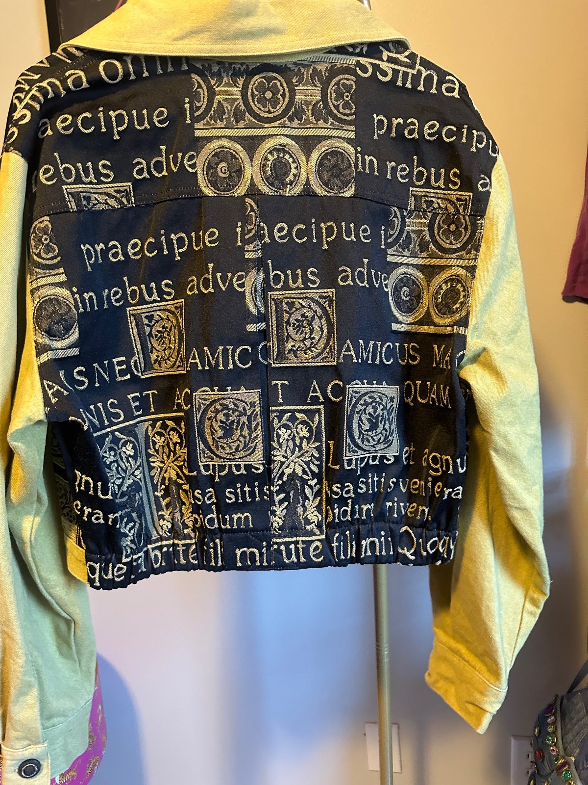 Vintage Cache Tan & Black Renaissance Print Cropped Jacket