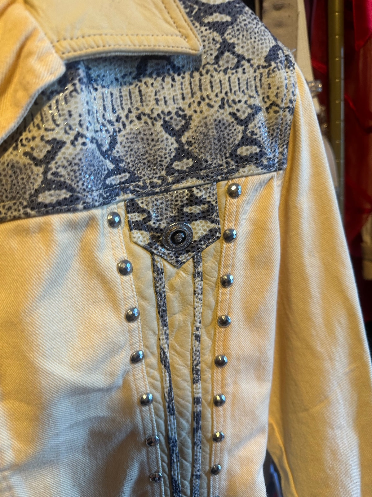 Vintage Cache Snakeskin-Trim Studded Pant Set