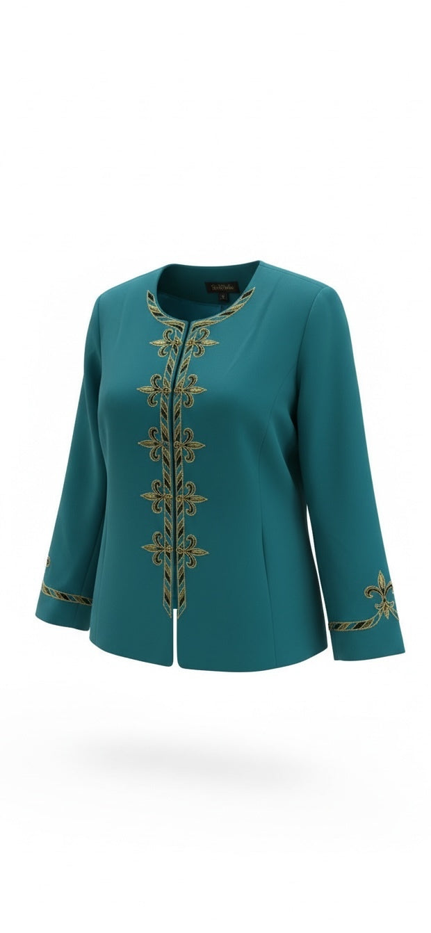 Bob mackie Teal & Gold Embroidered Statement Jacket