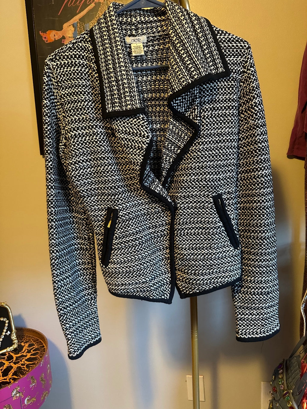 Vintage Cache Black & White Tweed Knit Blazer