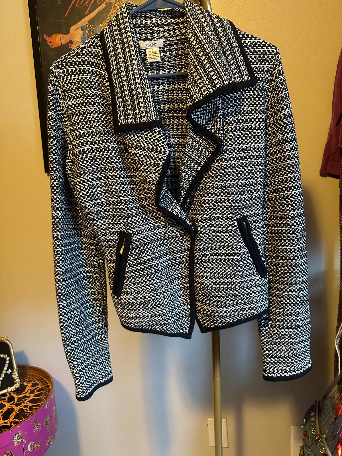 Vintage Cache Black & White Tweed Knit Blazer