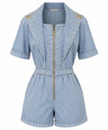 Vintage Cache Light Wash Studded Denim Romper