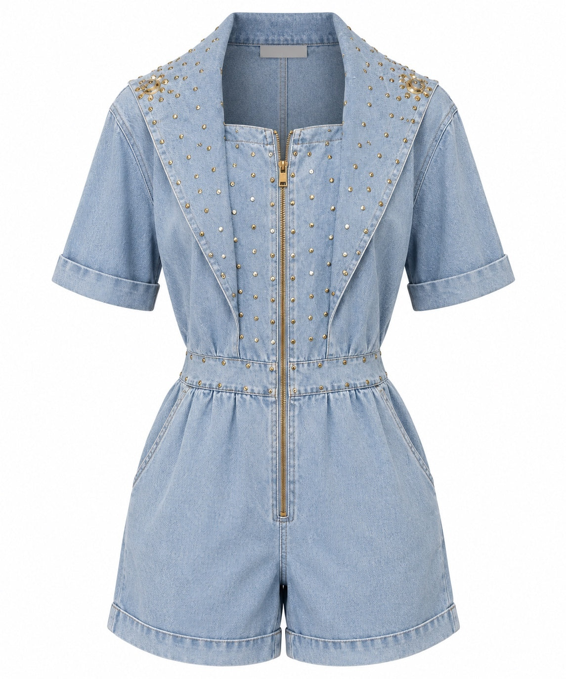 Vintage Cache Light Wash Studded Denim Romper