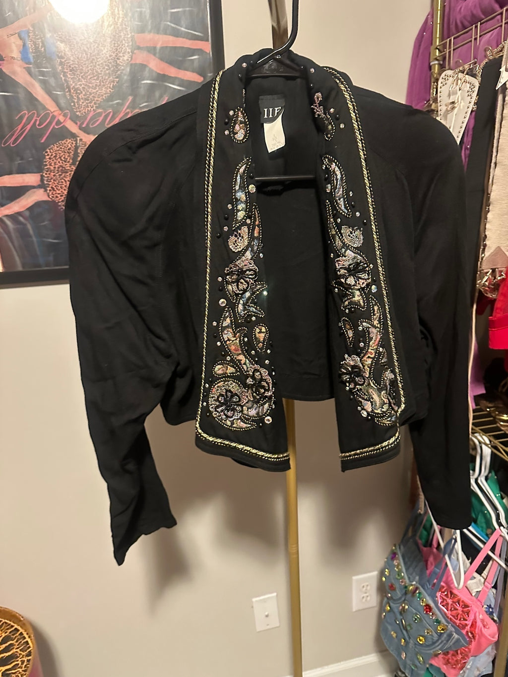 IIF Black & Gold Embellished Cropped Jacket