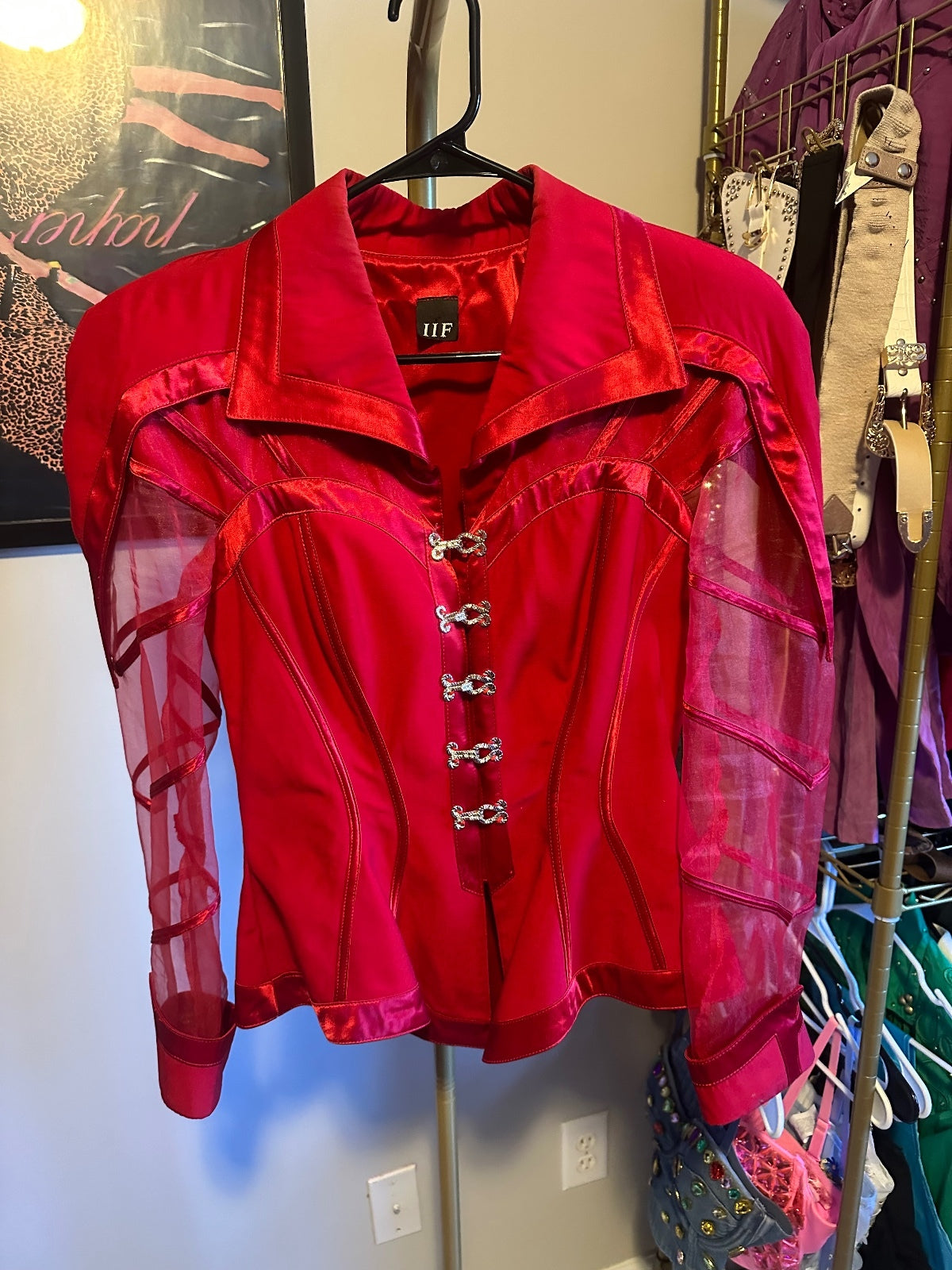 Vintage IIF Red Sheer Sleeve Corset Skirt Suit