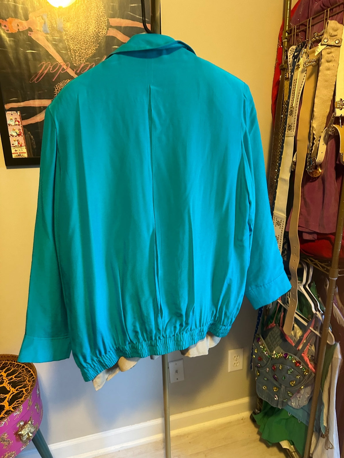 Vintage Diane Gilman Silk Three-Piece Turquoise Pant Suit Set