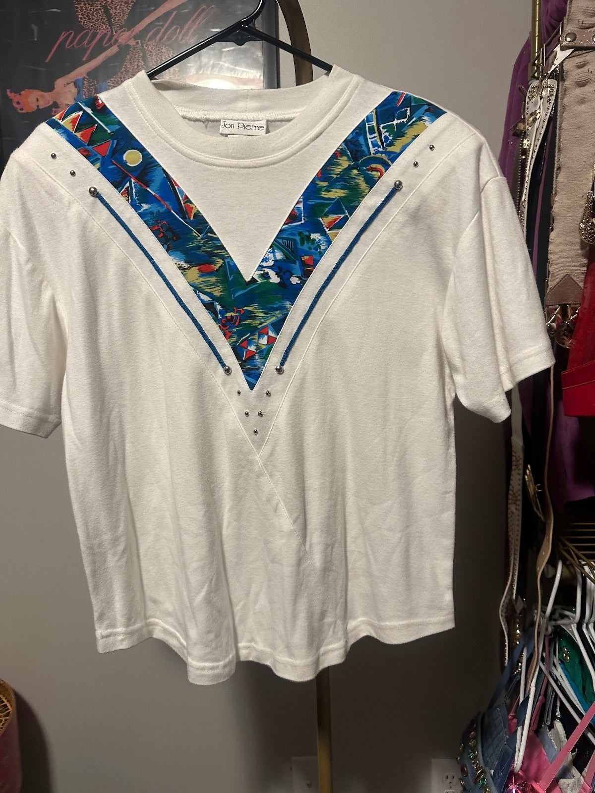 White Geometric Print Statement T-Shirt