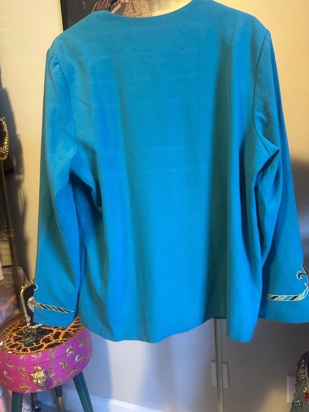 Bob mackie Teal & Gold Embroidered Statement Jacket