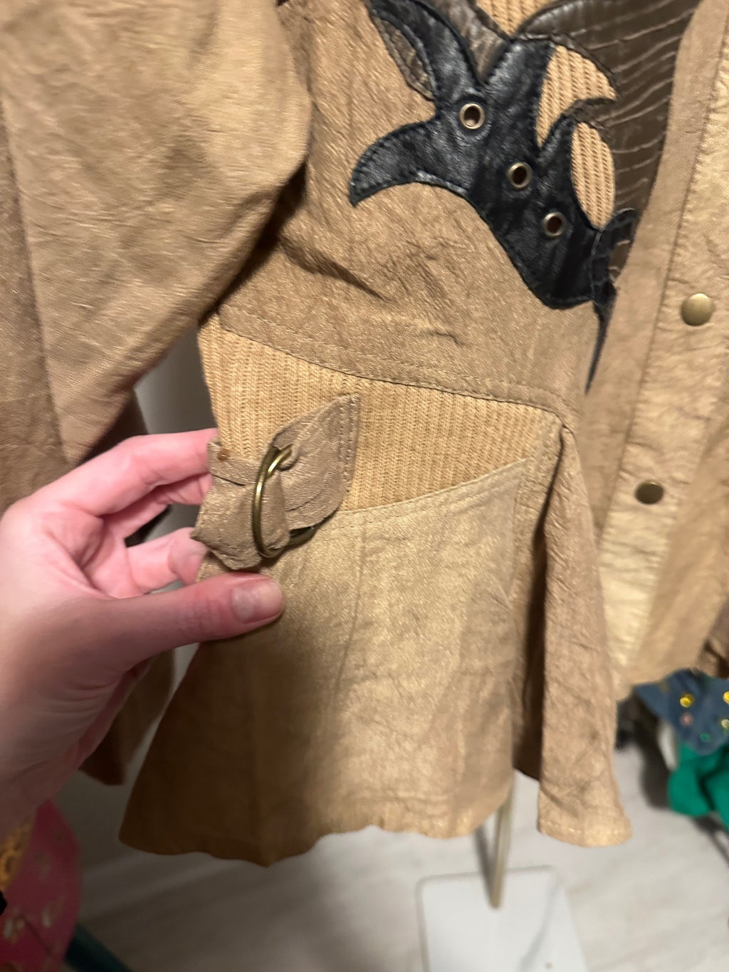 Vintage IIF Tan & Black Embroidered Peplum Jacket