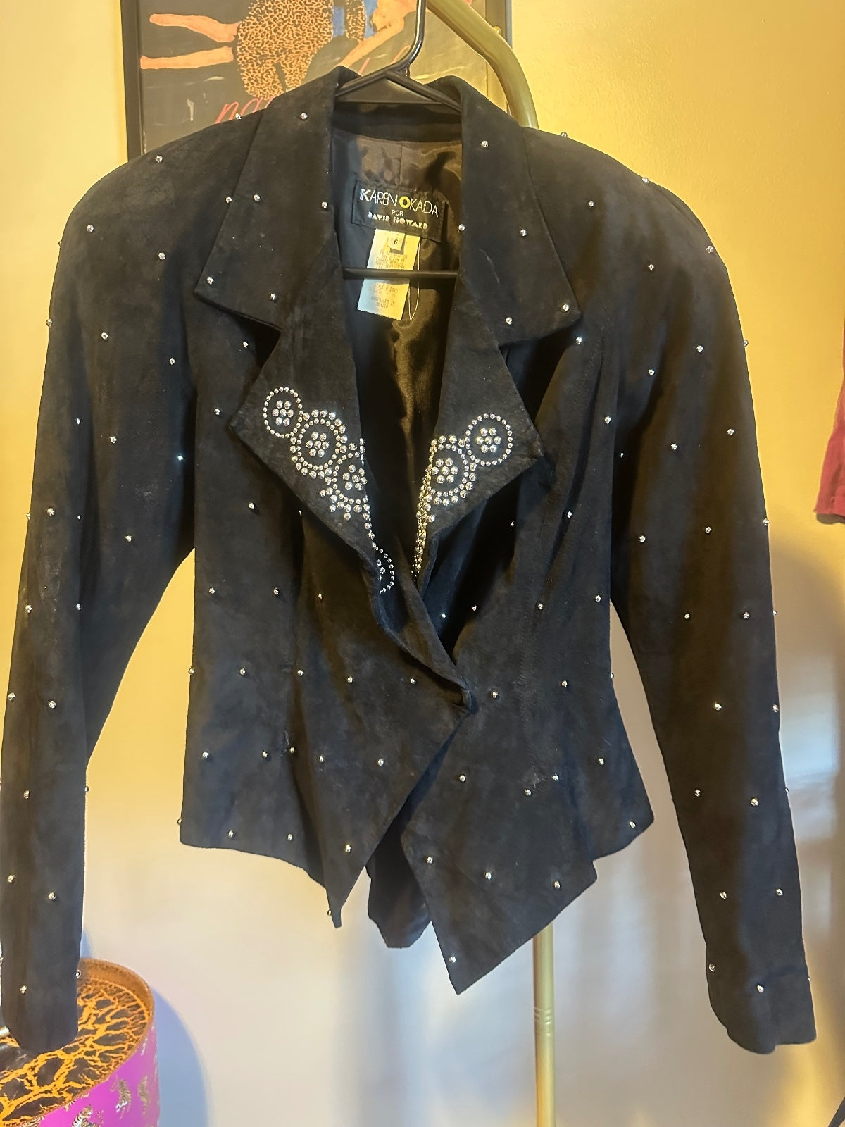 Vintage Karen Okada Black Leather Embellished Peplum Jacket
