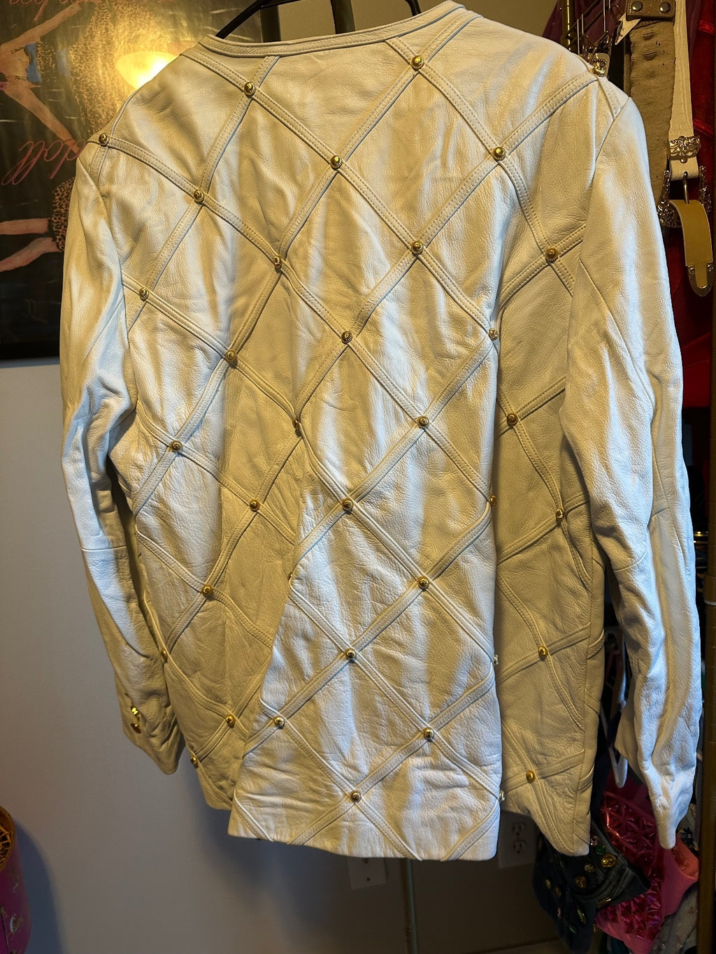 Ivory Leather & Gold Studded Jacket
