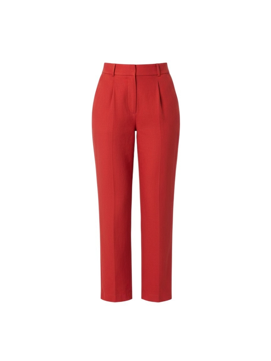Platinum Red High-Waisted Tailored Straight-Leg Pants