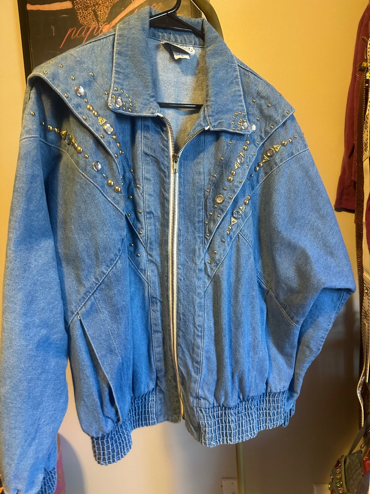Vintage Embellished Denim Bomber Jacket